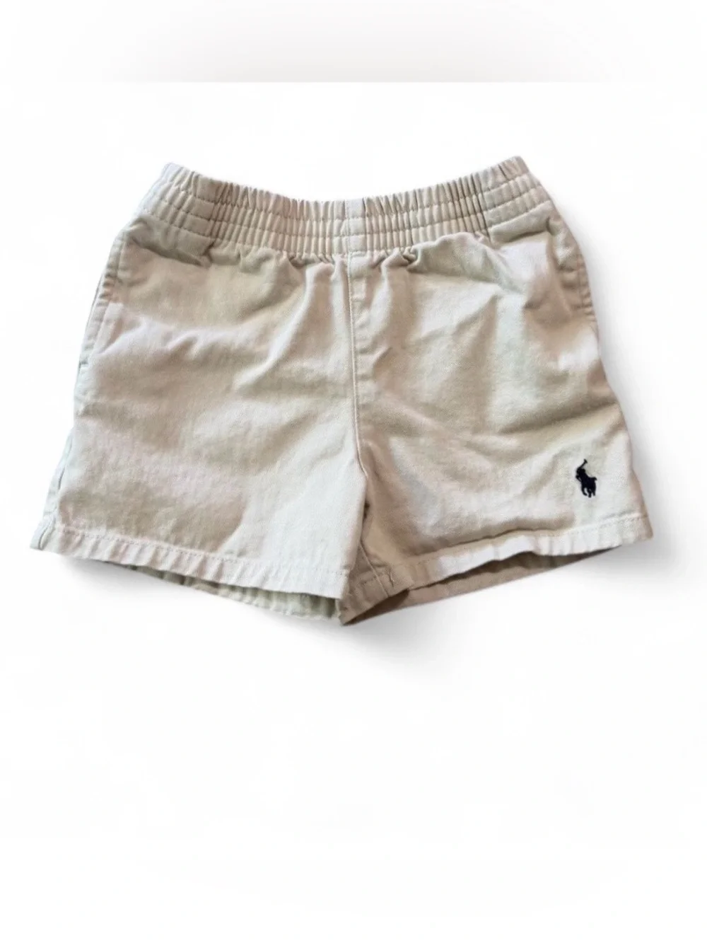 Ralph Lauren Baby Khaki Cotton Chino Shorts Navy Pony Size 9M Elastic Waist